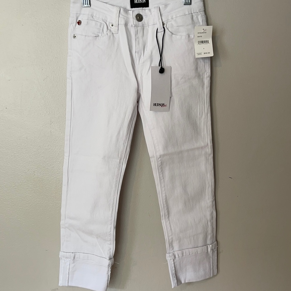 Hudson Kids Skinny Crop White Cuff Denim.